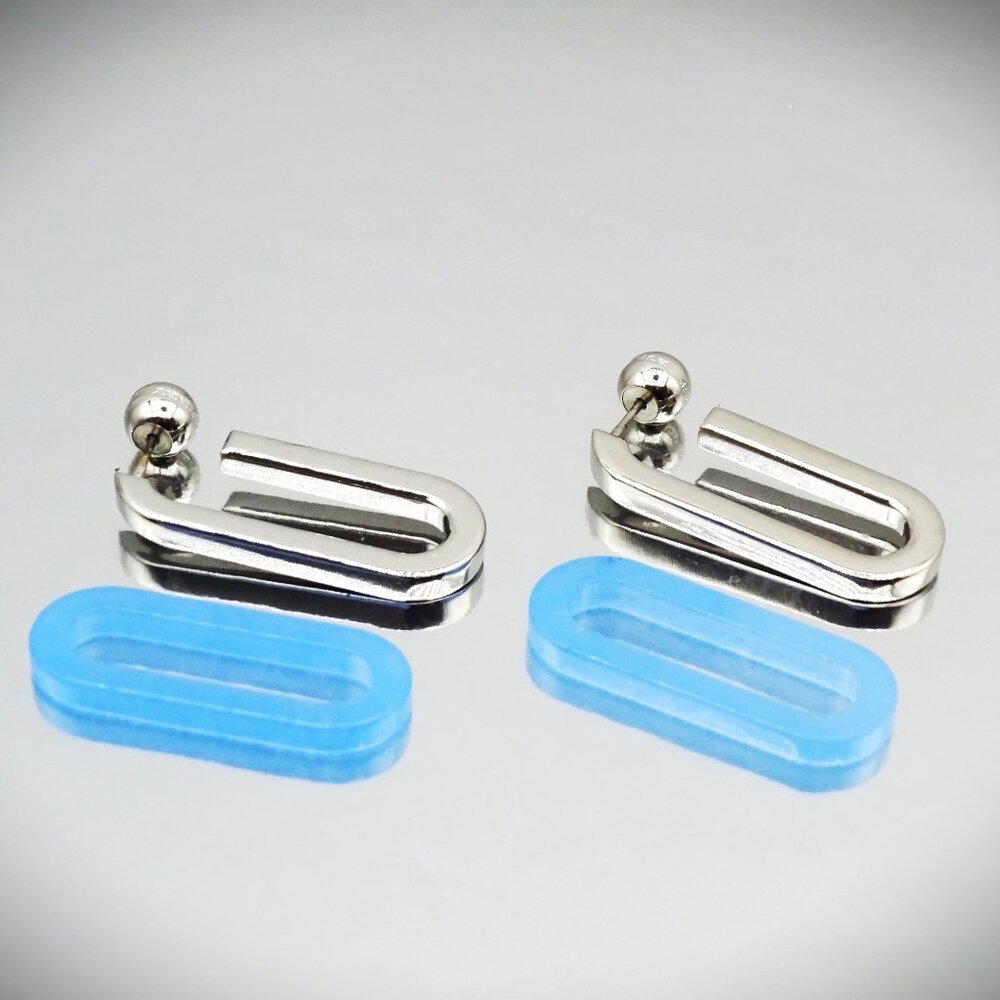 BURBERRY Two-in-One Rhodium Plated Blue Resin Convertible Dangle Earrings - Picture 6 of 12
